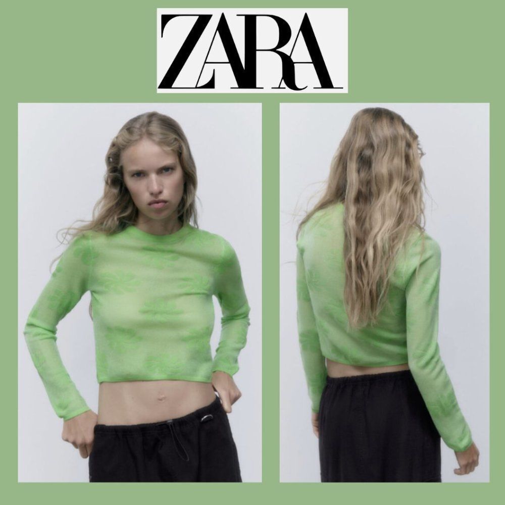 NWT Zara Long Sleeves Green Sheer Floral Top